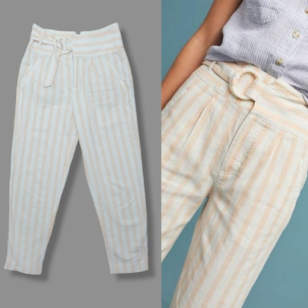 🌞 Anthropologie Oasis Striped Linen High Rise Pants 13" waist